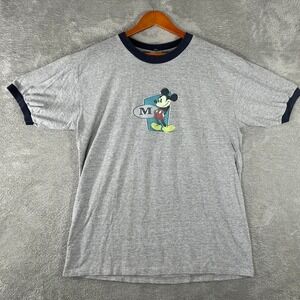 Disney Mickey Mouse Ringer Shirt Mens XL Gray Graphic Tee Vintage 90s Style